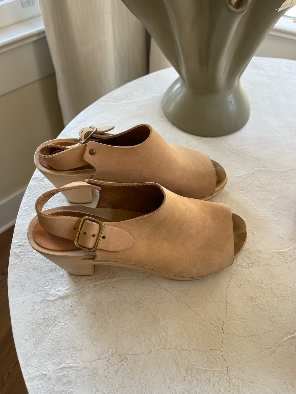Bryr Clogs - Tan Leather, High Heel, size 39